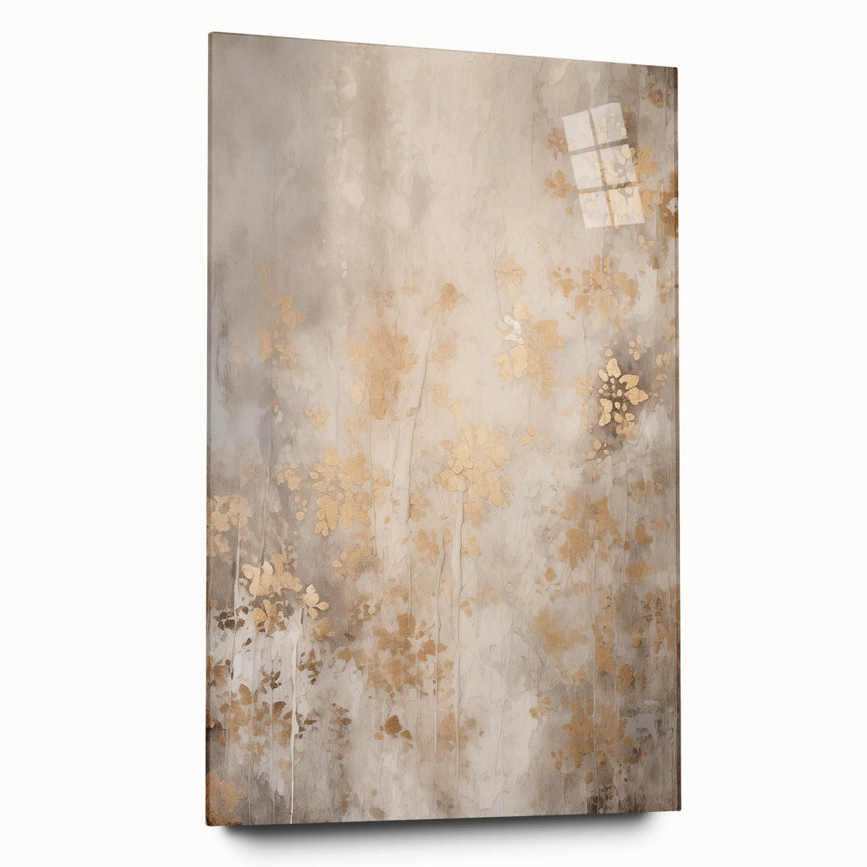 Large abstract wall art on acrylic glass depicting winter scene in muted blue and gray tones.