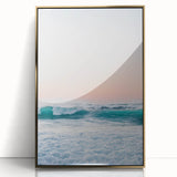 Large art print of a mid-century modernist summer scene in pastel shades on framed acrylic, suitable for nursery wall art.