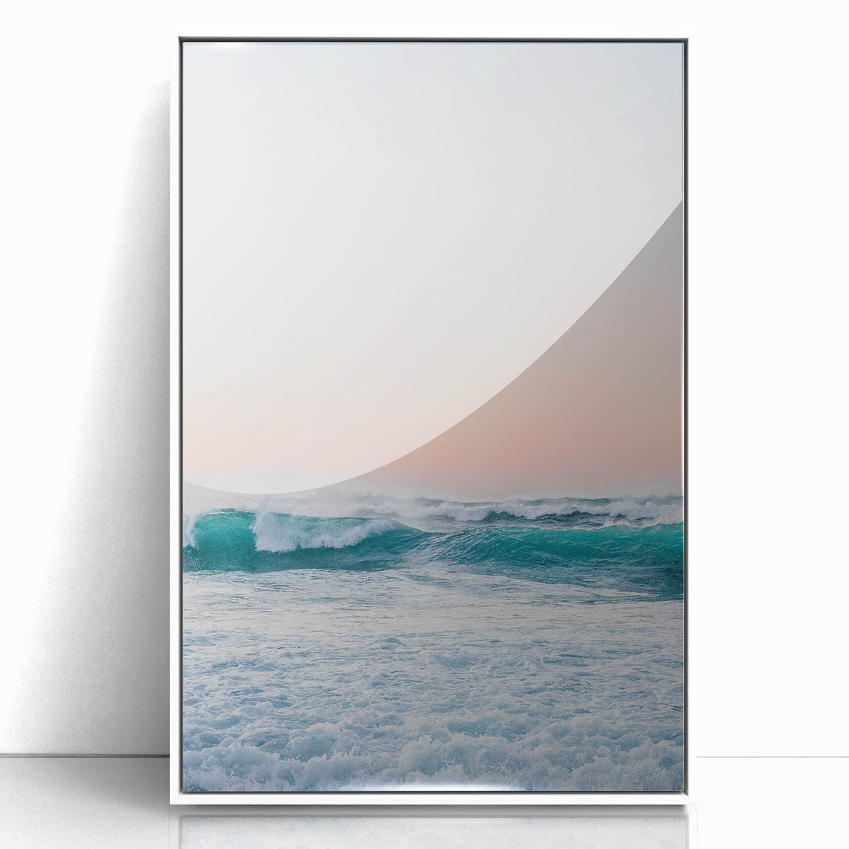 Art deco poster featuring geometric shapes in pastel shades on a white acrylic framed print, suitable for nursery wall art.
