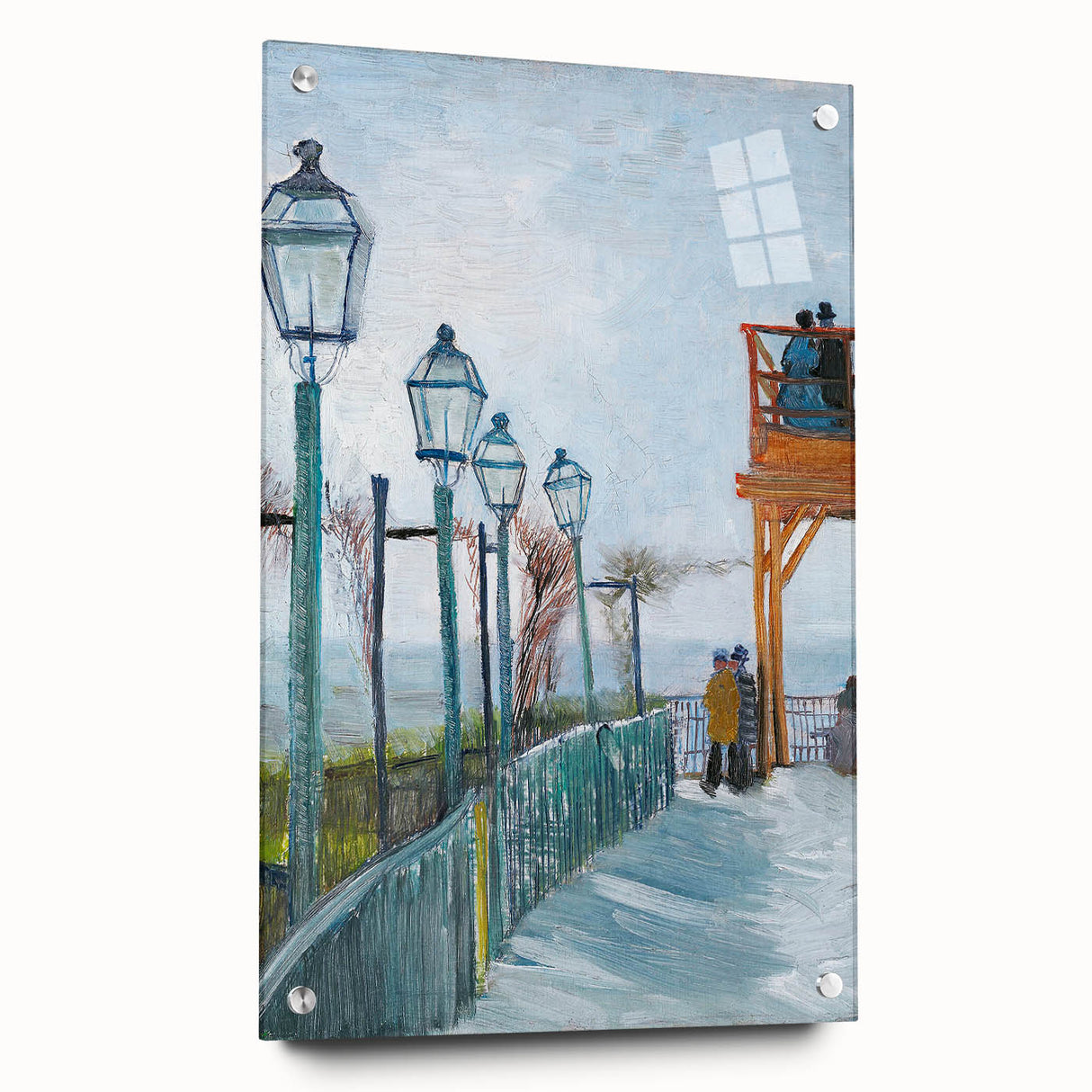 Acrylic print of Van Gogh's Starry Night with vibrant blues and yellows, ideal for bedroom or dining room decor.