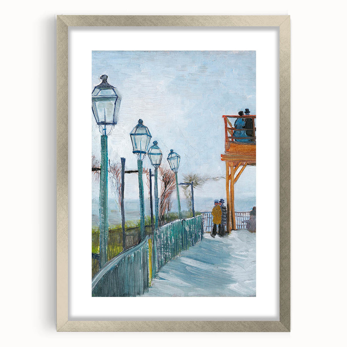 Extra large framed abstract art print featuring textured brush strokes in vibrant blues and yellows.