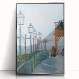 Large art print of Van Gogh’s painting in silver frame, featuring vibrant colors on acrylic.