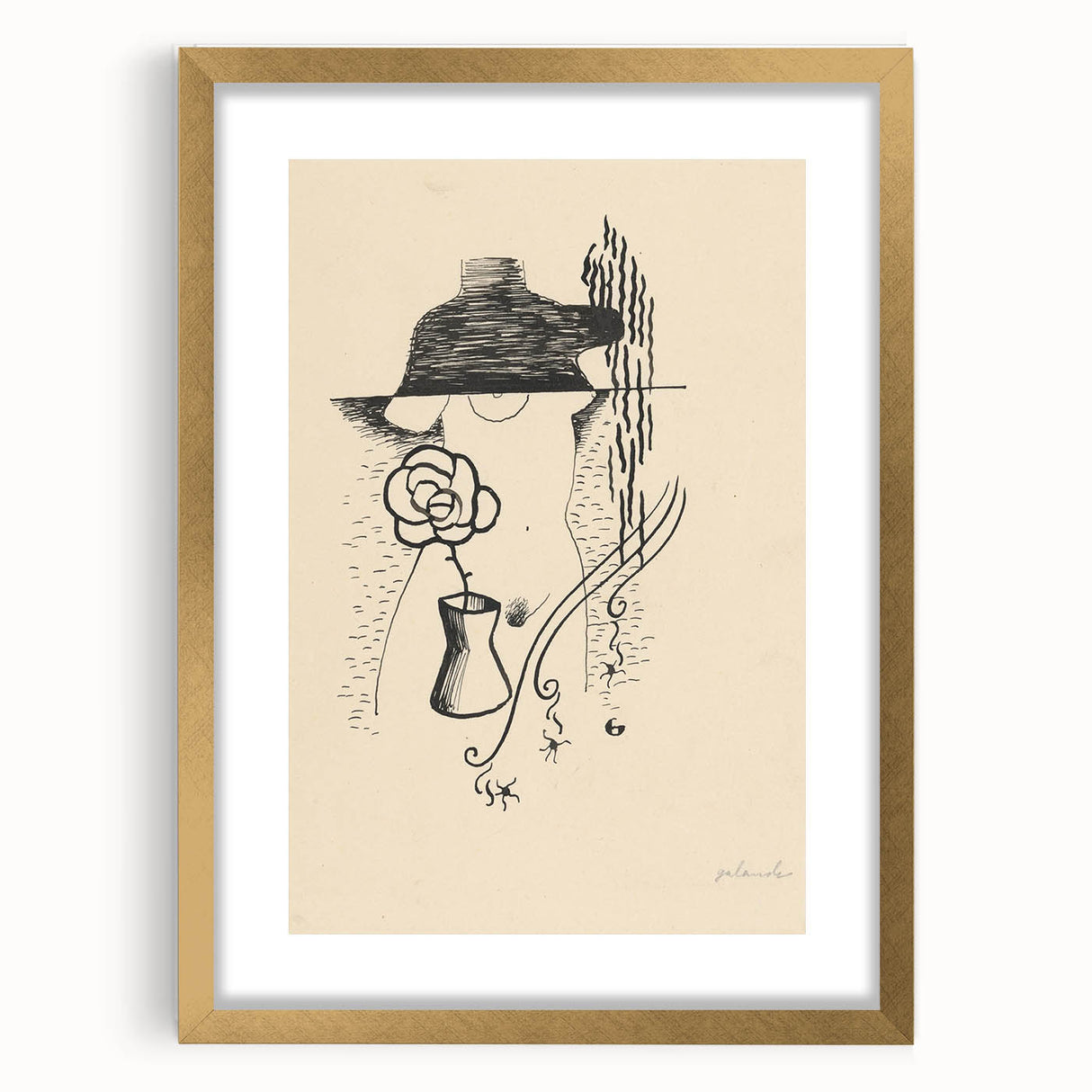 Modern Wall Art - Minimalist Black and White Woman and Flower Design