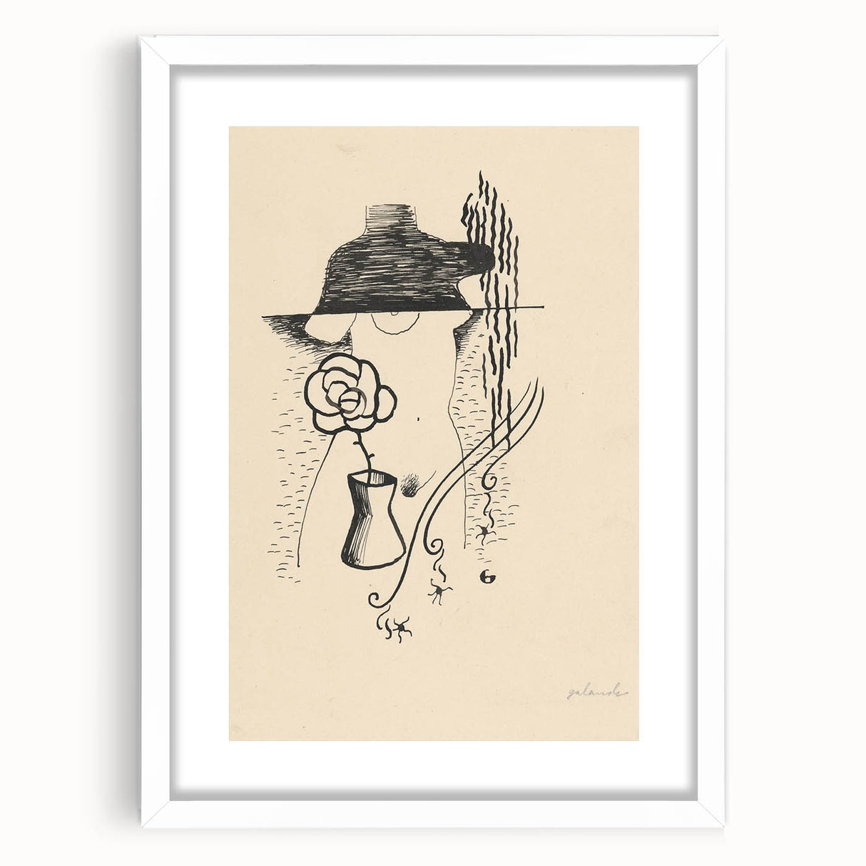 Modern Wall Art - Minimalist Black and White Woman and Flower Design