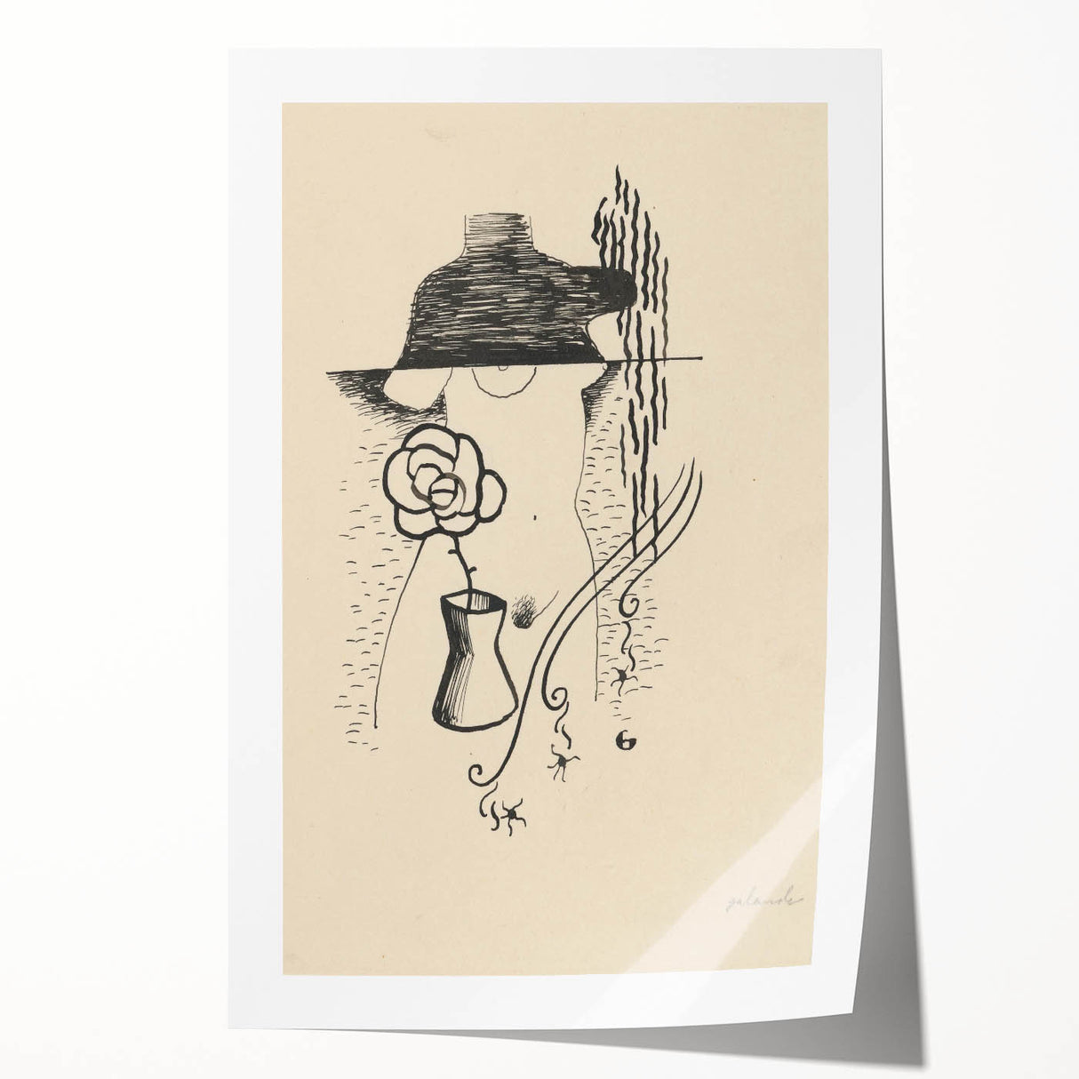 Modern Wall Art - Minimalist Black and White Woman and Flower Design