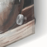 Large abstract wall art in mid-century modernist style with vibrant orange and blue tones on acrylic glass.