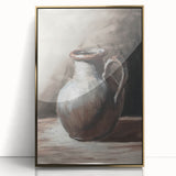 Large acrylic print of mid-century modernist cookware in gold tones, ideal for modern kitchen wall decor.