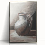 Mid-century modernist art deco poster featuring geometric shapes in silver and gray tones on framed acrylic.