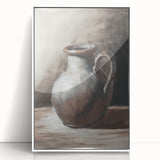 Art deco poster of modern art wall decor featuring geometric shapes in muted gold and white tones, acrylic framed.