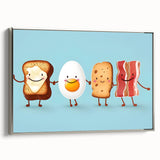 Landscape art painting featuring colorful dishes on a black background, presented in a silver-framed canvas.