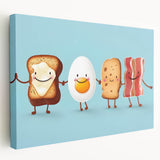 Large stretched canvas featuring an array of colorful dishes, ideal for kitchen wall art.