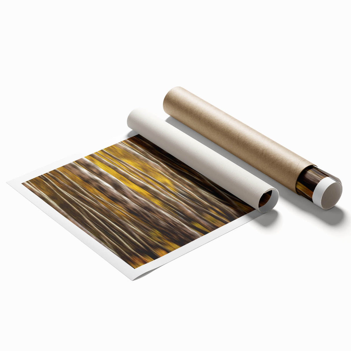 Golden Trunk Flow – Autumn Forest Scene in Artistic Motion Blur