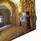 Close-up view of an acrylic landscape painting depicting a serene castle scene, showcasing vibrant colors and intricate details, ideal for home decor.