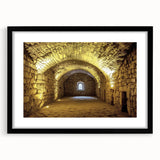 Framed landscape artwork showcasing a stunning castle scene, elegantly presented with a black mat and frame, perfect for enhancing home decor.