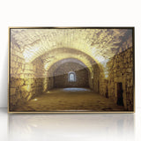 Framed acrylic artwork showcasing a stunning landscape with a castle, highlighted by a gold frame, perfect for home decor and adding elegance to any room.