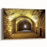 Framed canvas artwork showcasing a picturesque landscape with a majestic castle, elegantly bordered in gold. The side view highlights intricate details and vibrant colors, perfect for enhancing home decor. Ideal for art enthusiasts and those seeking to elevate their interior design.