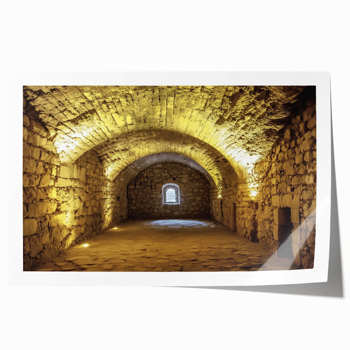 Rolled print showcasing a detailed landscape of a majestic castle surrounded by lush greenery, highlighting intricate architectural features and vibrant colors, perfect for home decor.