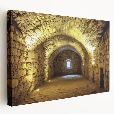 Elegant stretched canvas artwork showcasing a detailed landscape of a majestic castle surrounded by lush greenery, offering a side view perspective. The vivid colors and intricate details highlight the architectural beauty, making it a perfect addition to any home decor.