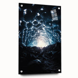 Acrylic landscape artwork depicting colorful caves viewed from the side, showcasing intricate details and vibrant hues, mounted with pins for display.