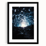 Framed landscape artwork showcasing a serene cave scene in a black mat and frame, ideal for home decor and art enthusiasts seeking natural beauty.