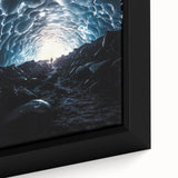 Close-up view of a framed canvas art piece showcasing a vibrant landscape with intricate cave formations, featuring earthy tones and detailed textures ideal for home décor.