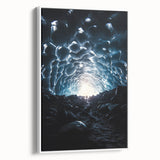 Framed canvas artwork showcasing a vibrant landscape of caves, featuring rich colors and intricate details, displayed against a white background for a modern aesthetic.