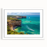 Framed artwork showcasing a stunning landscape of cliffs with a white mat, perfect for home decor. Ideal for nature lovers, this piece adds elegance to any room.