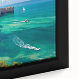 Framed canvas artwork showcasing a close-up view of dramatic cliffs in vibrant colors, ideal for enhancing home decor with a natural landscape theme.