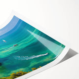 Stunning rolled print showcasing a vibrant landscape of rugged cliffs under a bright blue sky, perfect for enhancing home decor with natural beauty and adventure.