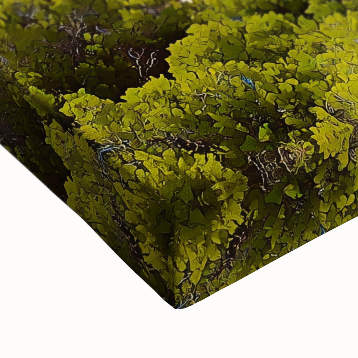 Close-up view of a stretched canvas artwork depicting dramatic cliffs and landscapes, showcasing vibrant colors and intricate details, ideal for home decor.