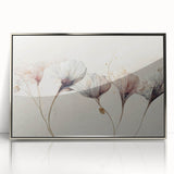Soft Blush & Gray Floral Harmony - Elegant Living Room Wall Art