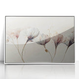 Soft Blush & Gray Floral Harmony - Elegant Living Room Wall Art