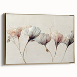 Soft Blush & Gray Floral Harmony - Elegant Living Room Wall Art
