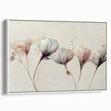 Soft Blush & Gray Floral Harmony - Elegant Living Room Wall Art