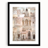 Abstract architecture wall art framed with a black mat, showcasing geometric shapes and muted tones, ideal for modern home decor and artistic interiors.