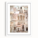 Abstract architecture wall art framed in white with a mat, showcasing geometric shapes and lines, perfect for modern home decor. Ideal for enhancing contemporary interiors.