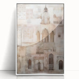 Framed abstract architecture wall art with a sleek white finish, showcasing geometric shapes and modern design elements, ideal for contemporary decor.