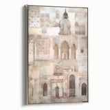 Framed abstract architecture wall art in silver, showcasing a modern design with geometric shapes and a sleek finish, perfect for contemporary home decor.