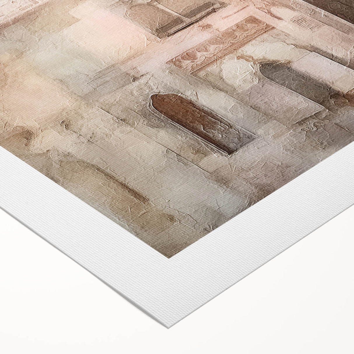 Abstract architectural wall art on rolled canvas, showcasing geometric shapes in vibrant colors, perfect for modern home decor. Packaged securely in a cardboard tube.