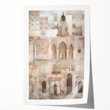 Abstract architectural wall art print showcasing geometric shapes in vibrant blue and yellow colors, rolled for easy shipping and display in modern interiors.