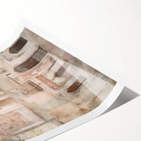 Abstract architectural wall art print showcasing geometric shapes and vibrant colors, rolled for shipping in a protective cardboard tube, ideal for modern decor.