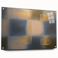 Abstract geometric acrylic glass artwork displayed from a side view, showcasing vibrant colors and intricate patterns, secured with decorative pins for stability.