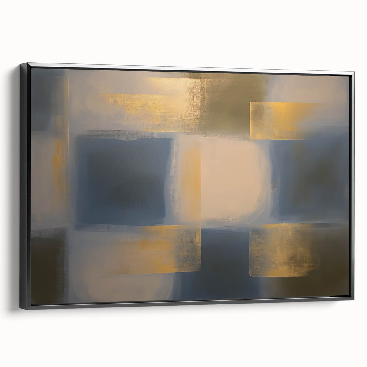 Abstract geometric framed canvas artwork showcasing a modern design with bold black and white patterns, perfect for contemporary home decor or office spaces.