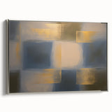 Framed abstract geometric canvas artwork in silver, showcasing intricate patterns and textures, ideal for modern home decor. Side view highlights its elegant design.