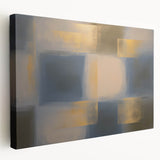 Abstract geometric stretched canvas artwork showcasing vibrant colors and intricate shapes, ideal for modern home decor. Perfect for adding a contemporary touch to any space.