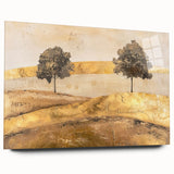 Acrylic glass wall art showcasing abstract landscapes in vibrant colors, elegantly displayed from the side without pins, perfect for modern home decor.