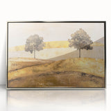 Framed abstract landscape wall art in silver acrylic, showcasing vibrant colors and dynamic shapes, perfect for modern home decor and artistic ambiance.