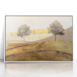 Framed acrylic wall art depicting an abstract landscape in serene colors, showcasing soft blues and whites, ideal for modern home decor or office spaces.