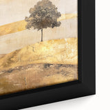 Close-up of a framed abstract landscape wall art piece showcasing vibrant colors and intricate textures, perfect for modern home decor. The artwork features a blend of blues, greens, and warm earth tones, enhancing any interior setting.