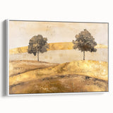 Framed abstract landscape wall art showcasing vibrant colors and intricate textures. The piece features a white frame, enhancing its modern aesthetic, ideal for contemporary home decor.